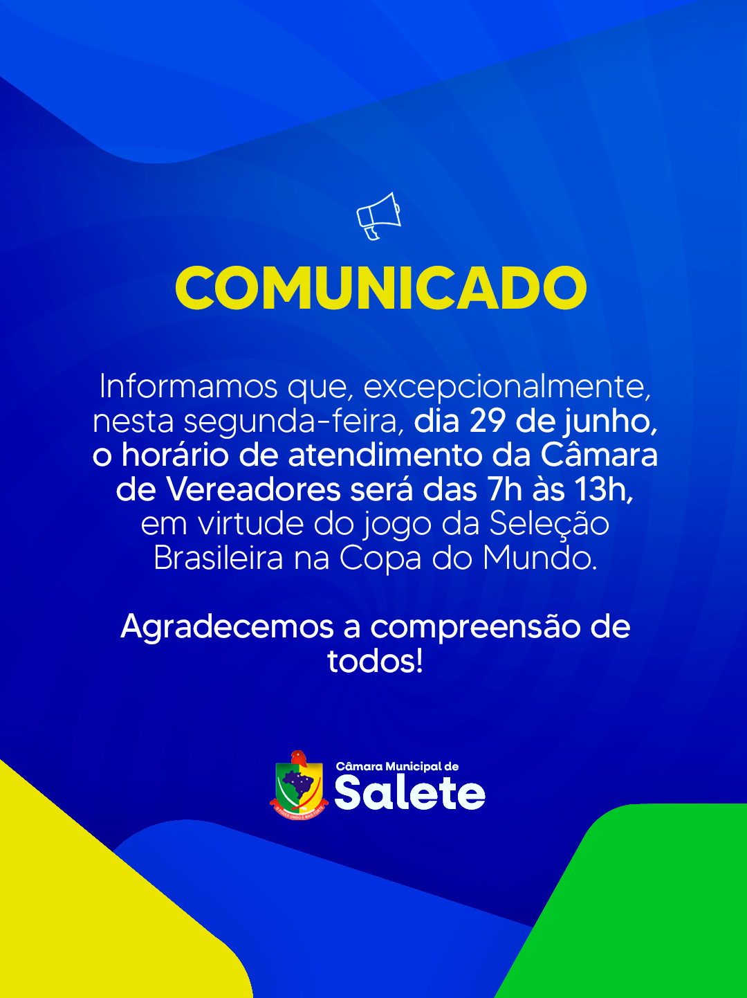 Horário de atendimento alterado